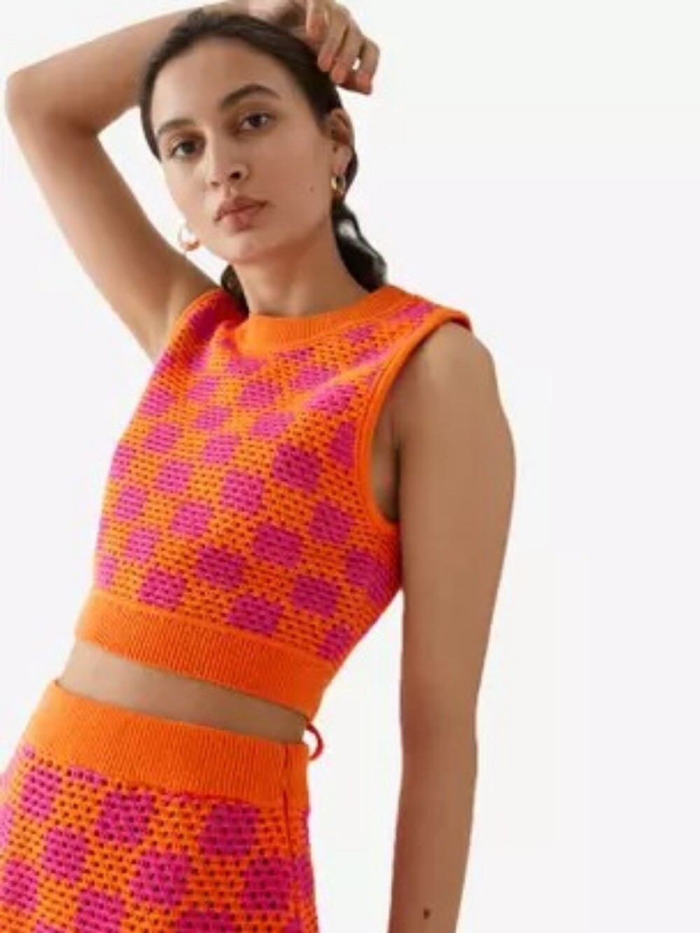 NWOT & Other Stories Crochet Tank Top Pink Orange Check Size S